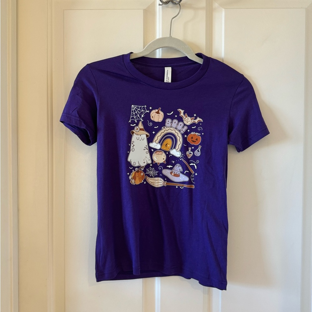 Girls Lightweight Short Sleeve Cute Halloween Tee Purple Size Medium 10 - 12